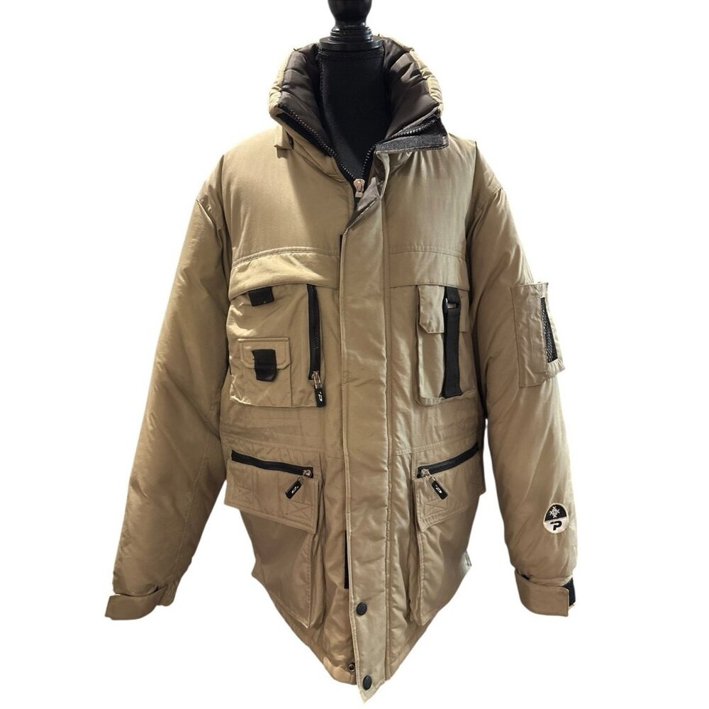 Impaq Cybertex Duck Down Men's Size Large Beige Winter Puffer Coat Waterproof